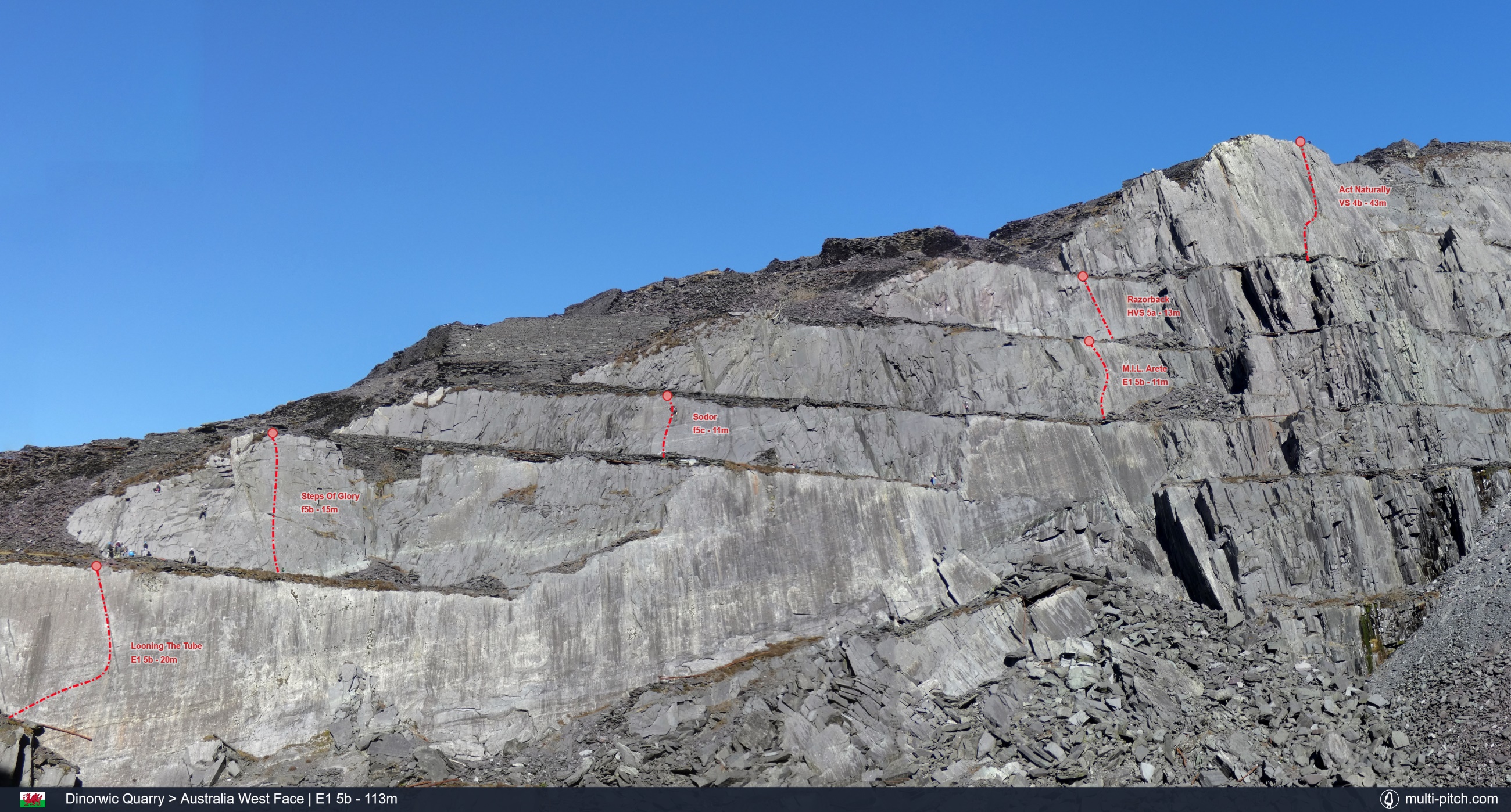 Rock Climbs on Dinorwic Slate Quarries West Face