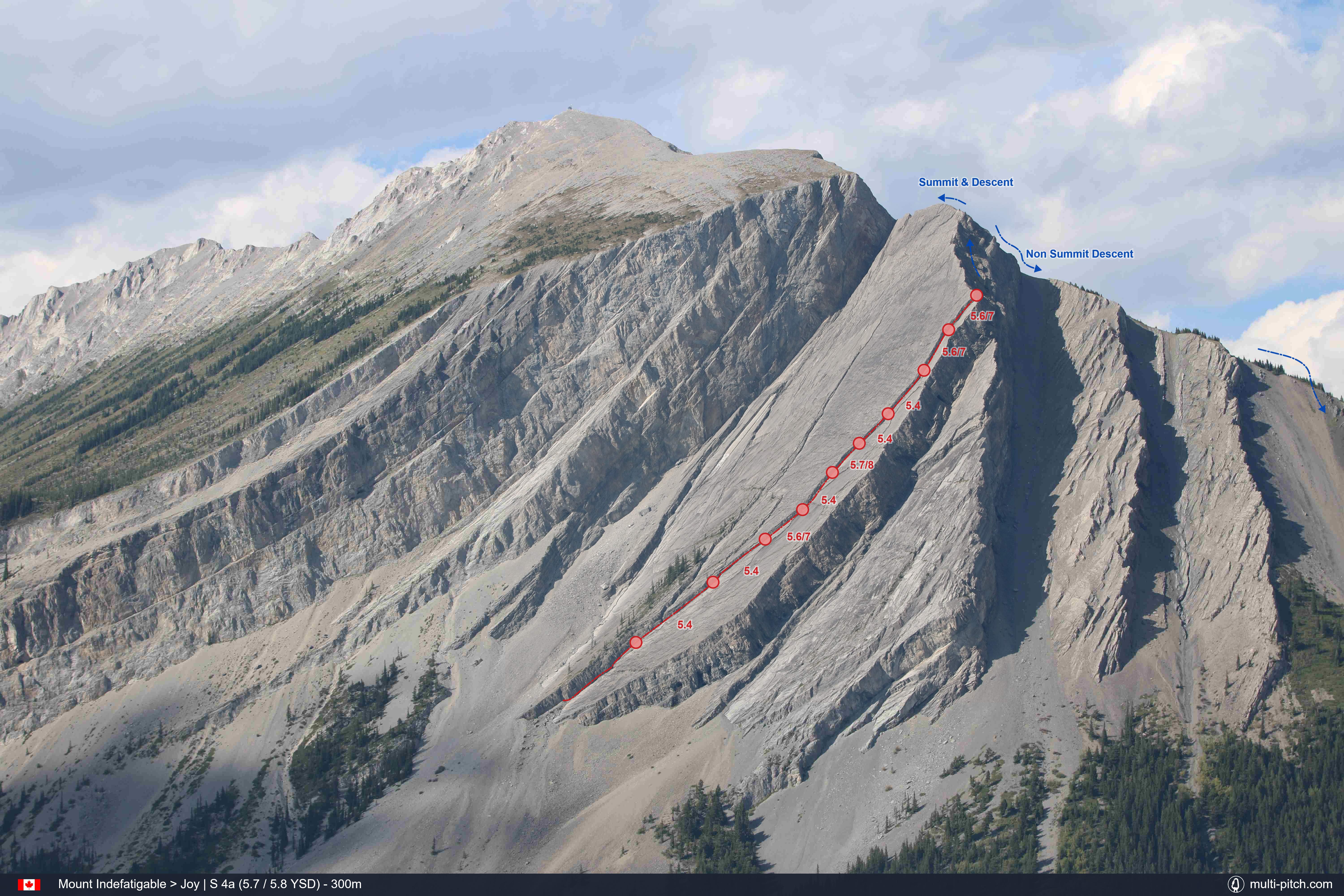 Mount Indefatigable topo for Joy route in Canada
